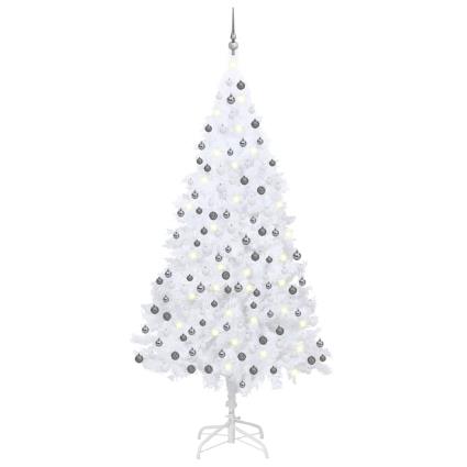 Árvore de Natal artificial + luzes LED e bolas 210cm PVC branco