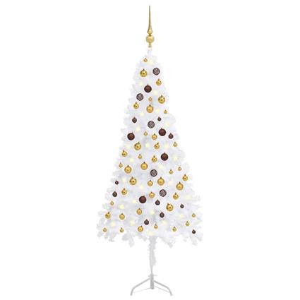 Árvore Natal artif. canto c/ luzes LED/bolas 180 cm PVC branco