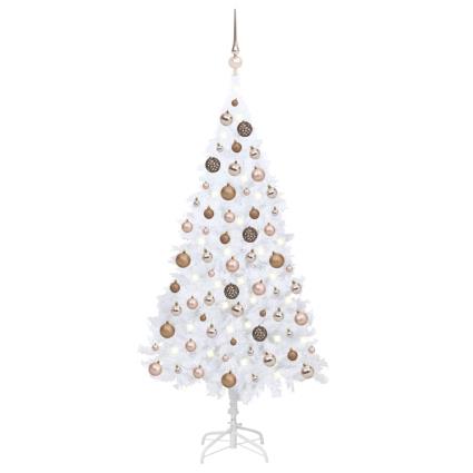 Árvore Natal artificial c/ luzes LED e bolas 150 cm PVC branco