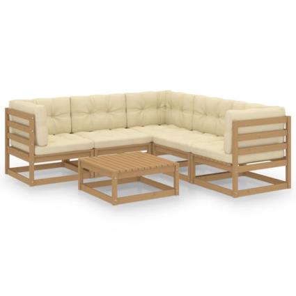6 pcs conjunto lounge de jardim com almofadões pinho maciço
