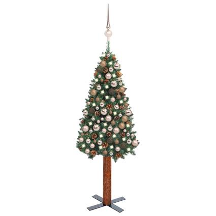 Árvore de Natal fina c/ luzes LED e bolas 180 cm PVC verde