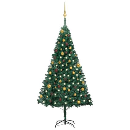 Árvore de Natal artificial c/ luzes LED e bolas 180cm PVC verde