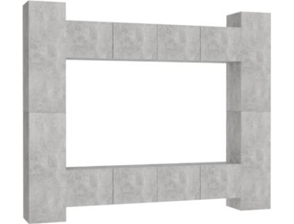 8 pcs conjunto de móveis de TV contraplacado cinzento cimento