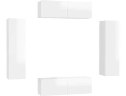 4 pcs conjunto de móveis de TV contraplacado branco brilhante