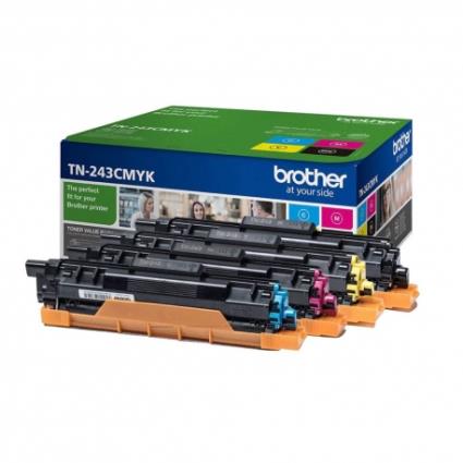 BROTHER - Toner Original TN-243, Preto, Amarelo, Azul Ciano e Magenta, Pack de 4 Unidades, TN243CMYK Toner Original TN-243, Preto, Amarelo, Azul Ciano e Magenta, Pack de 4 Unidades, TN243CMYK