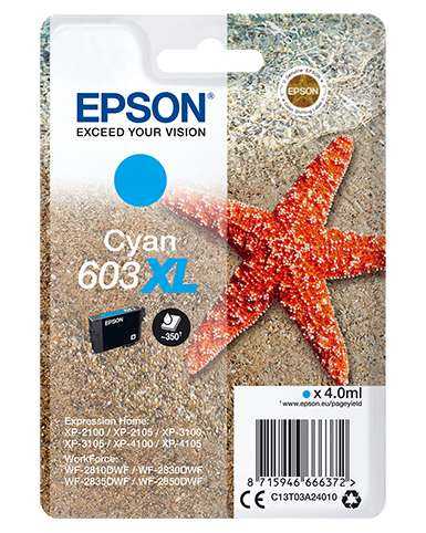 Tinteiro Original 603XL, Azul Ciano, Alto Rendimento, Embalagem Individual, C13T03A24020