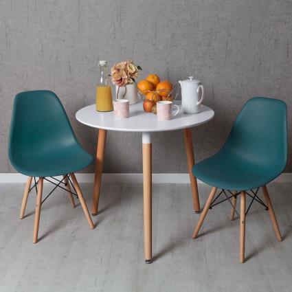Conjunto Mesa Tower Redonda 80 cm Branca e Pack 2 Cadeiras Tower Pro - Verde-azulado
