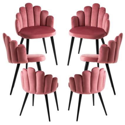 Pack 6 Cadeiras Hand Veludo Pernas Pretas - Rosa