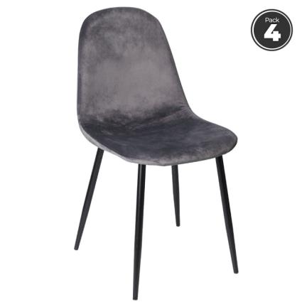 Pack 4 Cadeiras Teok Black Veludo - Cinza escuro