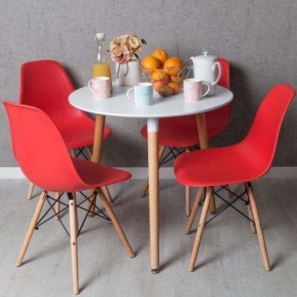 Conjunto Mesa Tower Redonda 80 cm Branca e Pack 4 Cadeiras Tower Pro - Vermelho
