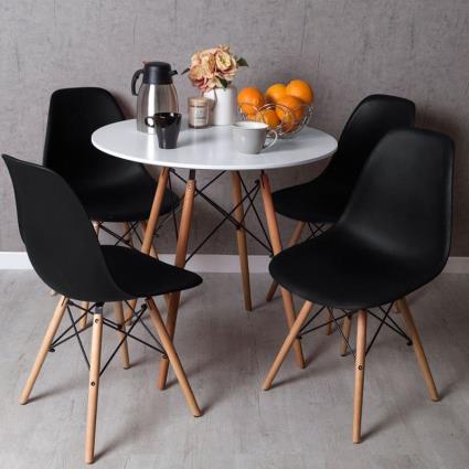 Conjunto Mesa Tower Redonda 80 cm Branca Tensores e Pack 4 Cadeiras Tower Pro - Preto