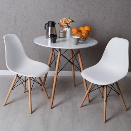 Conjunto Mesa Tower Redonda 80 cm Branca Tensores e Pack 2 Cadeiras Tower Basic - Branco