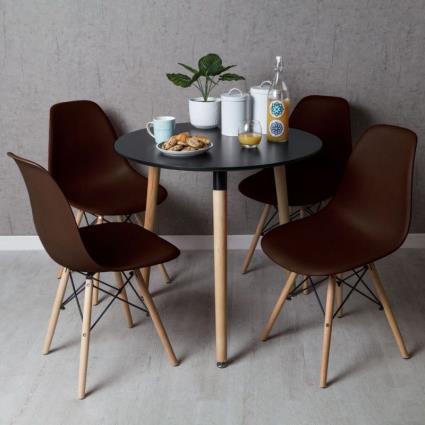 Conjunto Mesa Tower Redonda 80 cm Preta e Pack 4 Cadeiras Tower Basic - Marrom