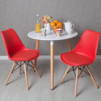 Conjunto Mesa Tower Redonda 80 cm Branca e Pack 2 Cadeiras Tilsen - Vermelho