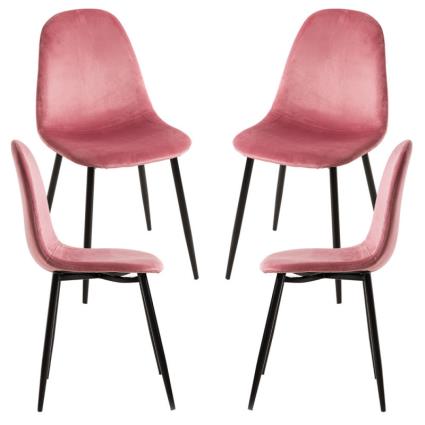 Pack 4 Cadeiras Teok Black Veludo - Rosa