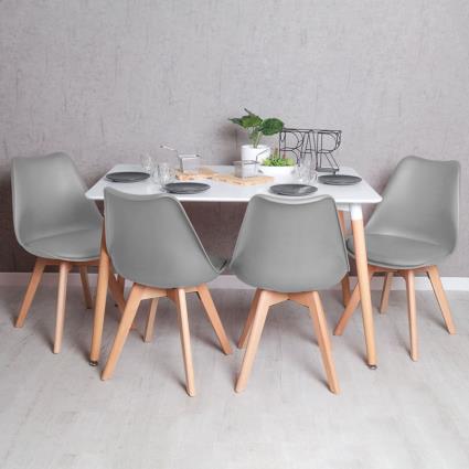 Conjunto Mesa Tower Retangular 120 x 80 cm Branca e Pack 4 Cadeiras Synk Basic - Cinza