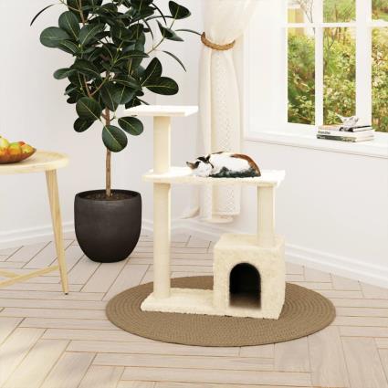 Árvore para gatos c/ postes arranhadores sisal 70 cm cor creme