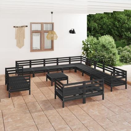 14 pcs conjunto lounge de jardim pinho maciço preto
