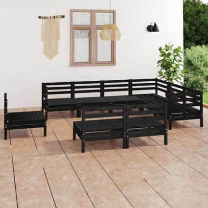 9 pcs conjunto lounge de jardim pinho maciço preto