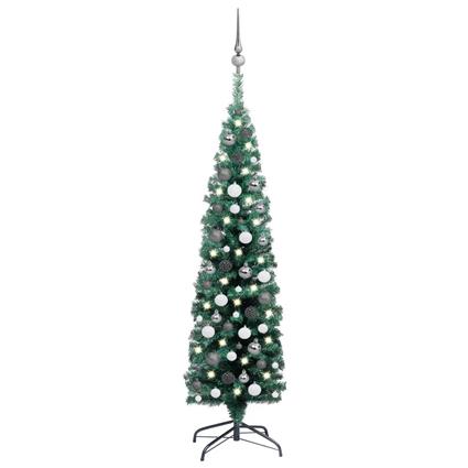 Árvore de Natal artificial fina c/ luzes LED/bolas 150 cm verde