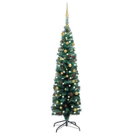 Árvore de Natal artificial fina c/ luzes LED/bolas 150 cm verde