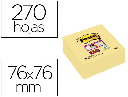 Bloco Notas Adesivas  Super Sticky 76X76 mm Cubo c/ 270 Folhas Amarelo Canario