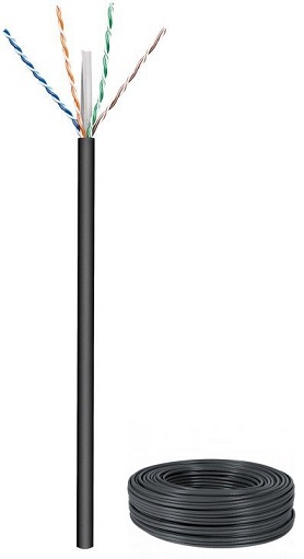Bobine Cabo UTP Rigido CAT6 (COBRE) Preto p/ Exterior (100 mts) - 