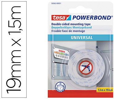 Fita de montagem de dupla face Powerbond® universal branca 19 mm x 1,5 m 58565