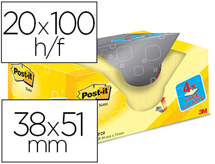 Bloco Notas Adesivas  Super Sticky Amarelo Canario 38X51 mm (20 Unidades) +4 Gratis