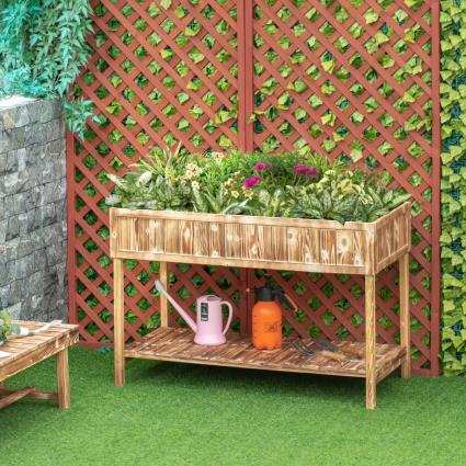 Outsunny Horta Vertical de Madeira 120x60x81cm Floreira Elevada para Cultivo de Plantas Flores com Prateleira Inferior para Jardim Terraço Exterior Madeira