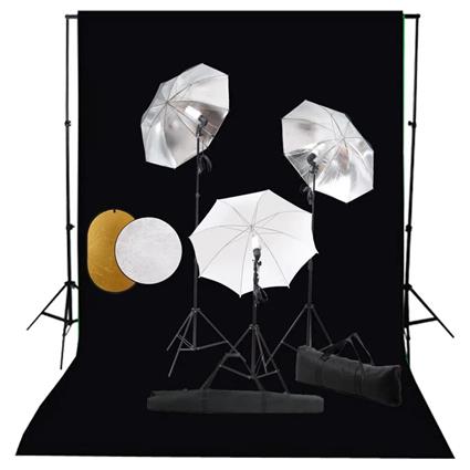 Kit estúdio fotográfico com lâmpadas/sombrinhas/fundo/refletor