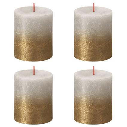 Velas rústicas cilínd. Sunset 6pcs 80x68mm cinza areia/dourado