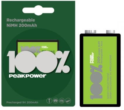 Pilha Recarregável Ni-Mh 9V 200mAh - PEAK POWER