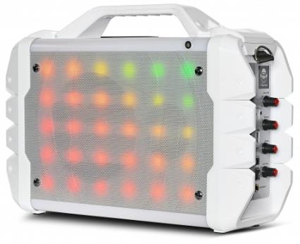 Coluna Portátil LEDs RGB c/ Leitor MP3, USB, SD, AUX, Bluetooth (Branco) - 