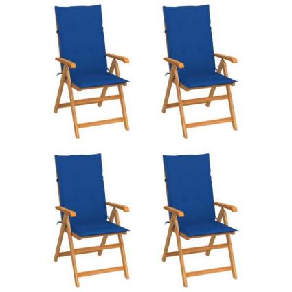 Cadeiras de Jardim C/ Almofadões Azul Real 4 pcs Teca Maciça