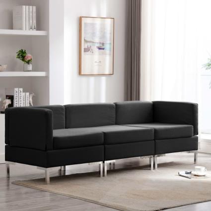 Conjunto de Sofás Tecido Preto 3 pcs