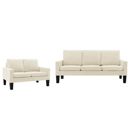 Conjunto de Sofás Couro Artificial Creme 2 pcs
