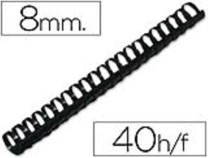 Espiral Q-connect Redonda 8 mm Plástico Preto Capacidade 40 Folhas Caixa de 100 Unidades