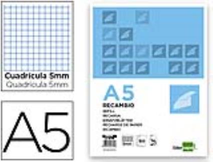 Recarga Din A5 120+20 F Quadriculado 5 mm 6 Furos sem Margem Bandas 5 Cores Papel 70 gr