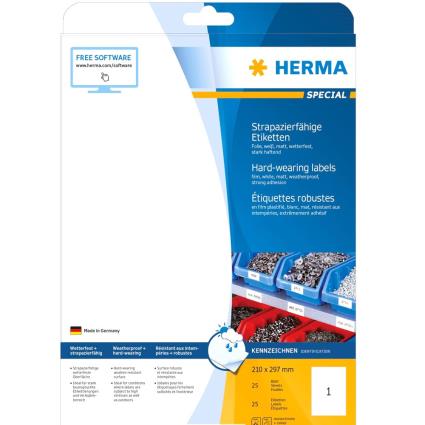 Hardwearing Labels 210x297 Mm 25 Sheets Din A4 25 Units One Size White