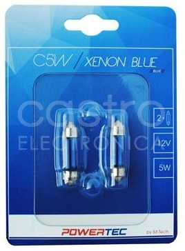 Blister 2x Lampadas Halogéneo C5W (36mm) 12V 5W (XENON BLUE)