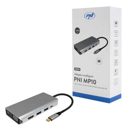 Adaptador de multi- MP10 USB-C la HDMI, VGA, 3 x USB 3.0, SD / TF, RJ45, áudio 3.5, USB-C Pd, 10 iesiri