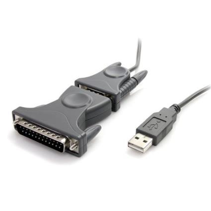 Adaptador USB 2.0 Macho - DB-25 + DB-9 Macho Cinzento - 