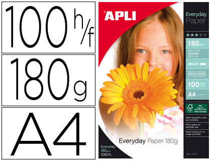 Papel Fotografia A4 Glossy 180gr 100 Folhas 