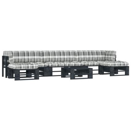 6 pcs conj. lounge paletes c/ almofadões pinho impregnado preto