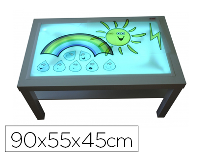 Mesa c/ Luz  Madeira de Faia Superficie Metacrilato Branco e Luz Led 90X55X45 cm