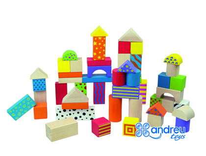Jogo Andreutoys Construção Blocos Madeira 50 Peças 18X18 cm