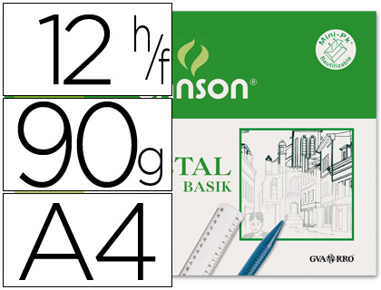 Bloco Papel Vegetal Guarro® Basik® A4, 90/95 g/m², 12 Folhas, Translúcido