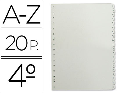 Separador Alfabetico A_Z de Plastico, Quartilha Natural