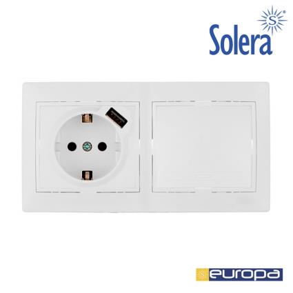 KIT DE COMUTADOR + BASE COM USB + MOLDURA DE DOIS ELEMENTOS 154X81X10MM S.EUROPA 